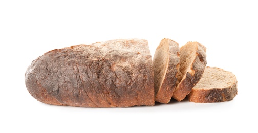 Fresh bread on white background. Baked goods