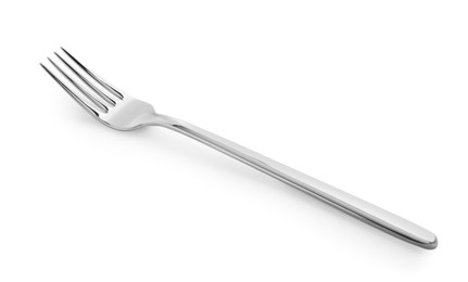 Photo of One shiny metal fork isolated on white