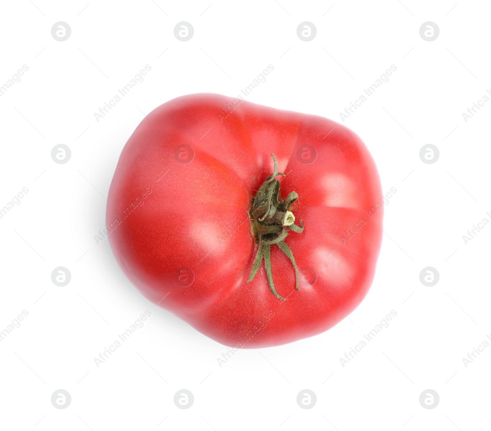 Photo of Whole ripe red tomato isolated on white, top view