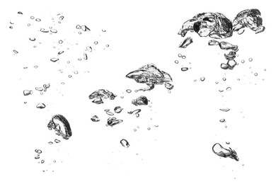 Image of Collage with air bubbles in water on white background