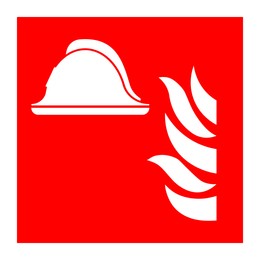 International Maritime Organization (IMO) sign, illustration. Fire fighting equipment stored inside 