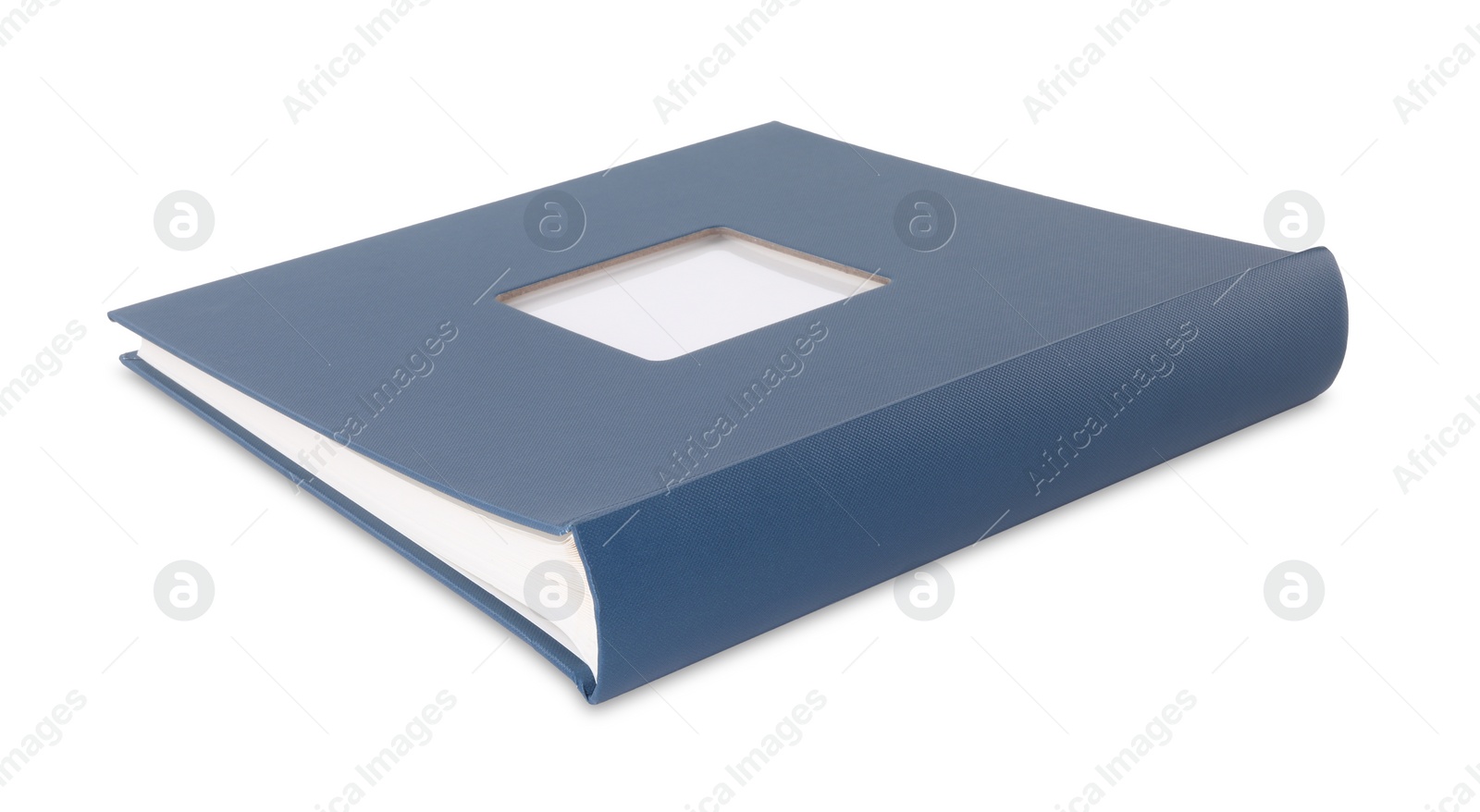 Photo of Blue closed photo album isolated on white