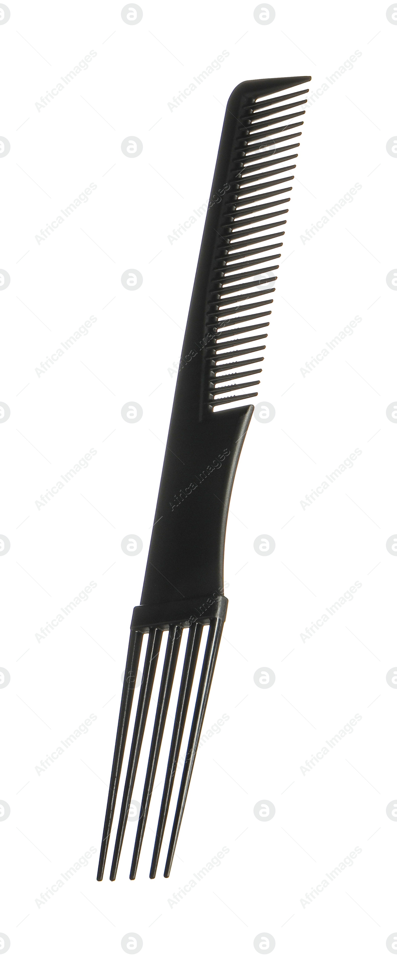 Photo of Hairdresser tool. Black hair comb isolated on white