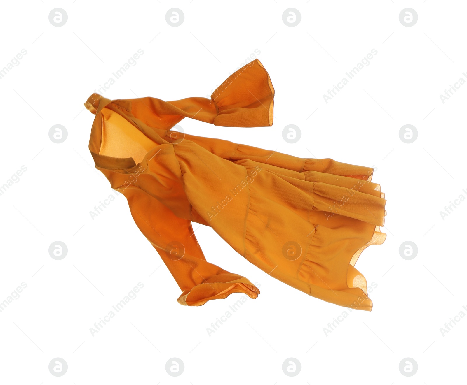 Photo of Yellow dress isolated on white. Stylish clothes