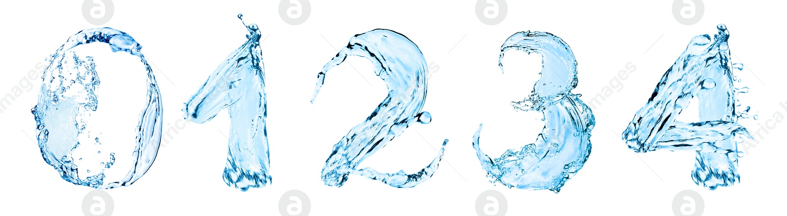 Illustration of Numbers made of water on white background, collage design
