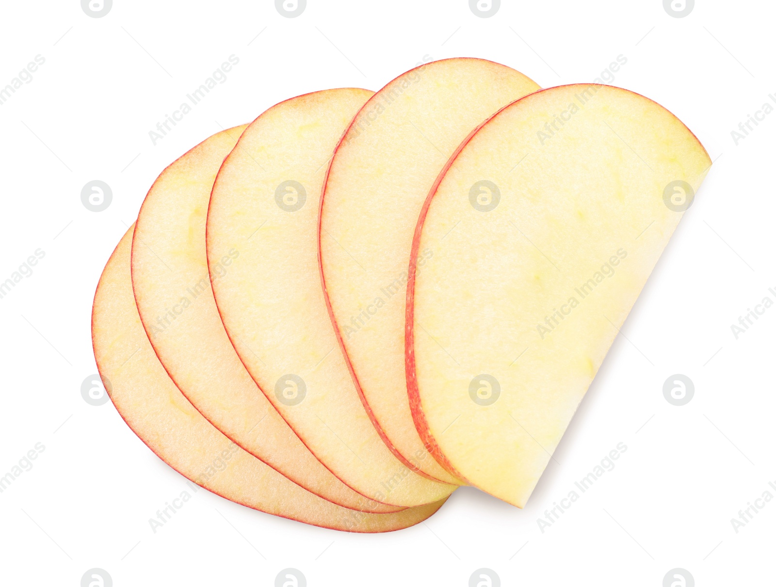 Photo of Slices of apple on white background, top view