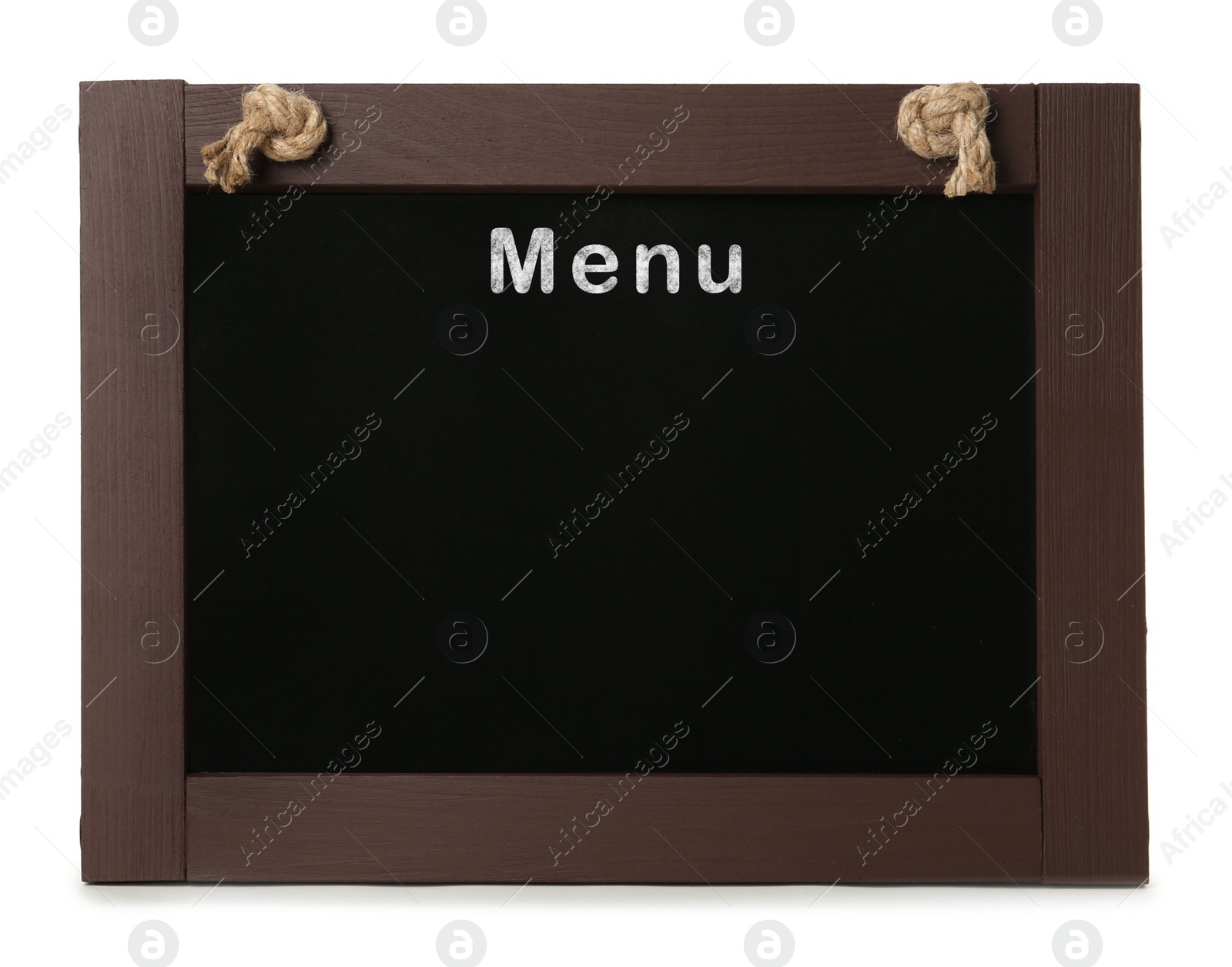 Image of Black chalkboard with word Menu on white background. Mockup for design