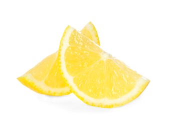 Photo of Fresh ripe lemon slices on white background