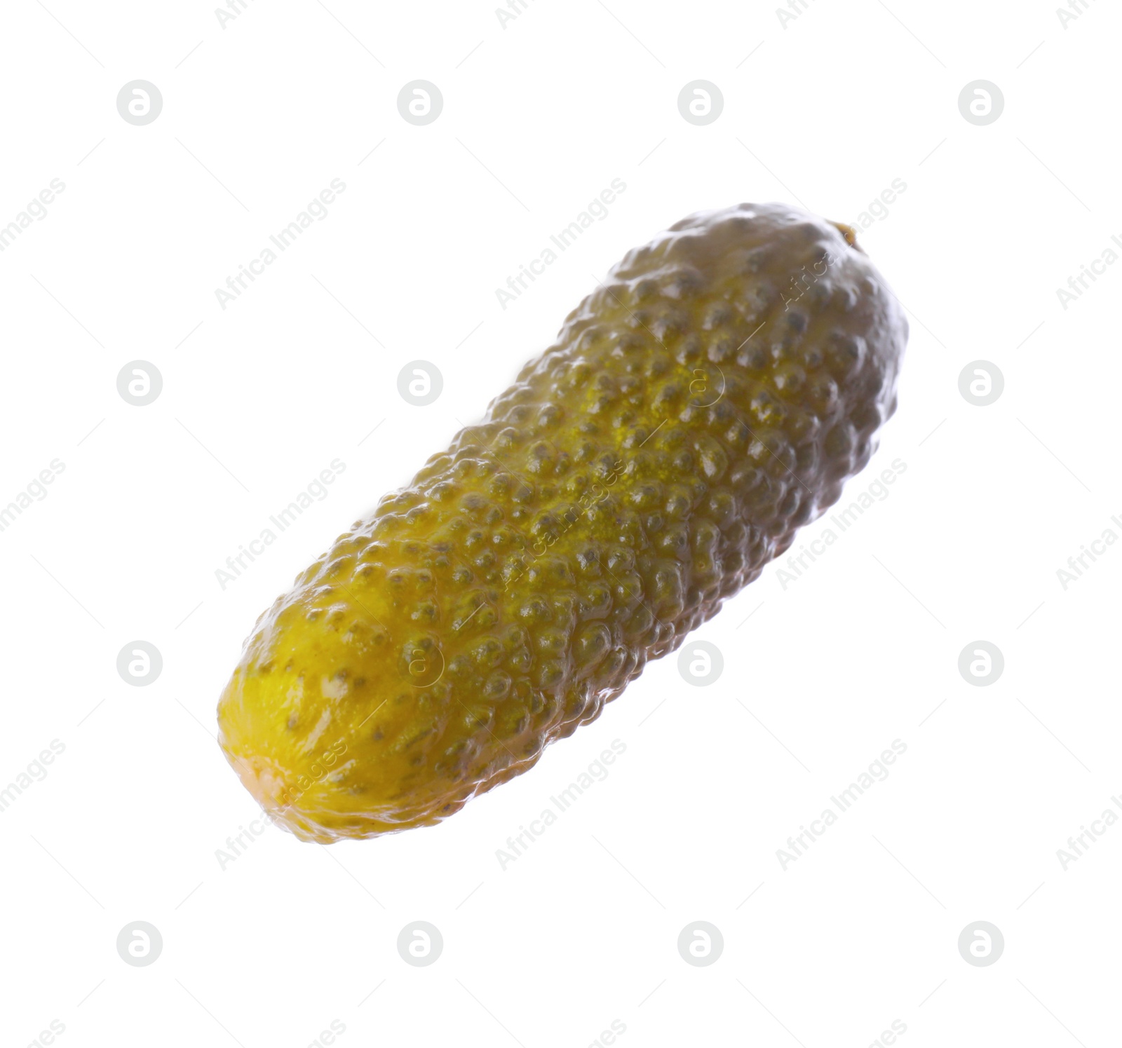 Photo of Tasty crunchy pickled cucumber isolated on white