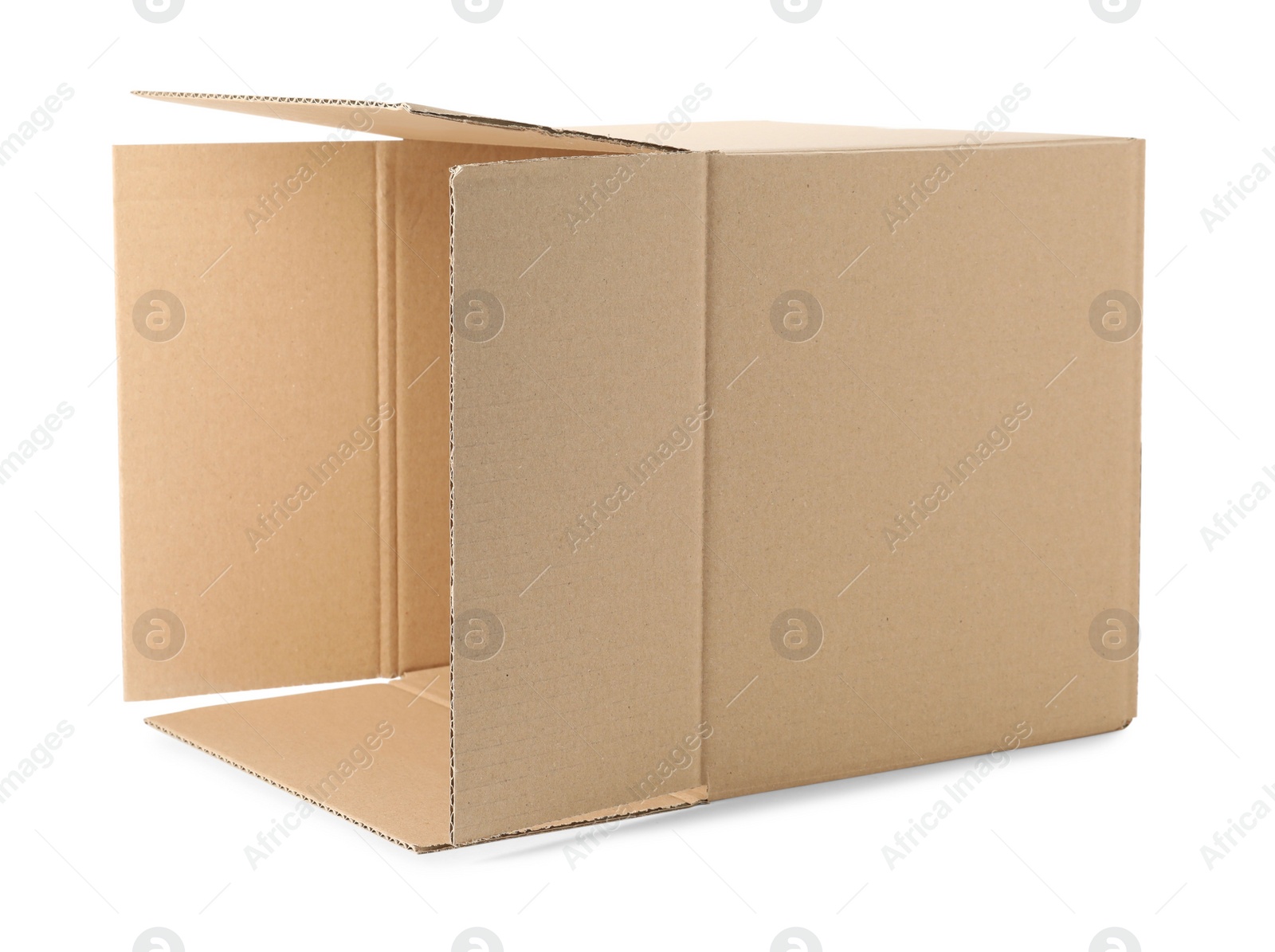 Photo of One open cardboard box isolated on white