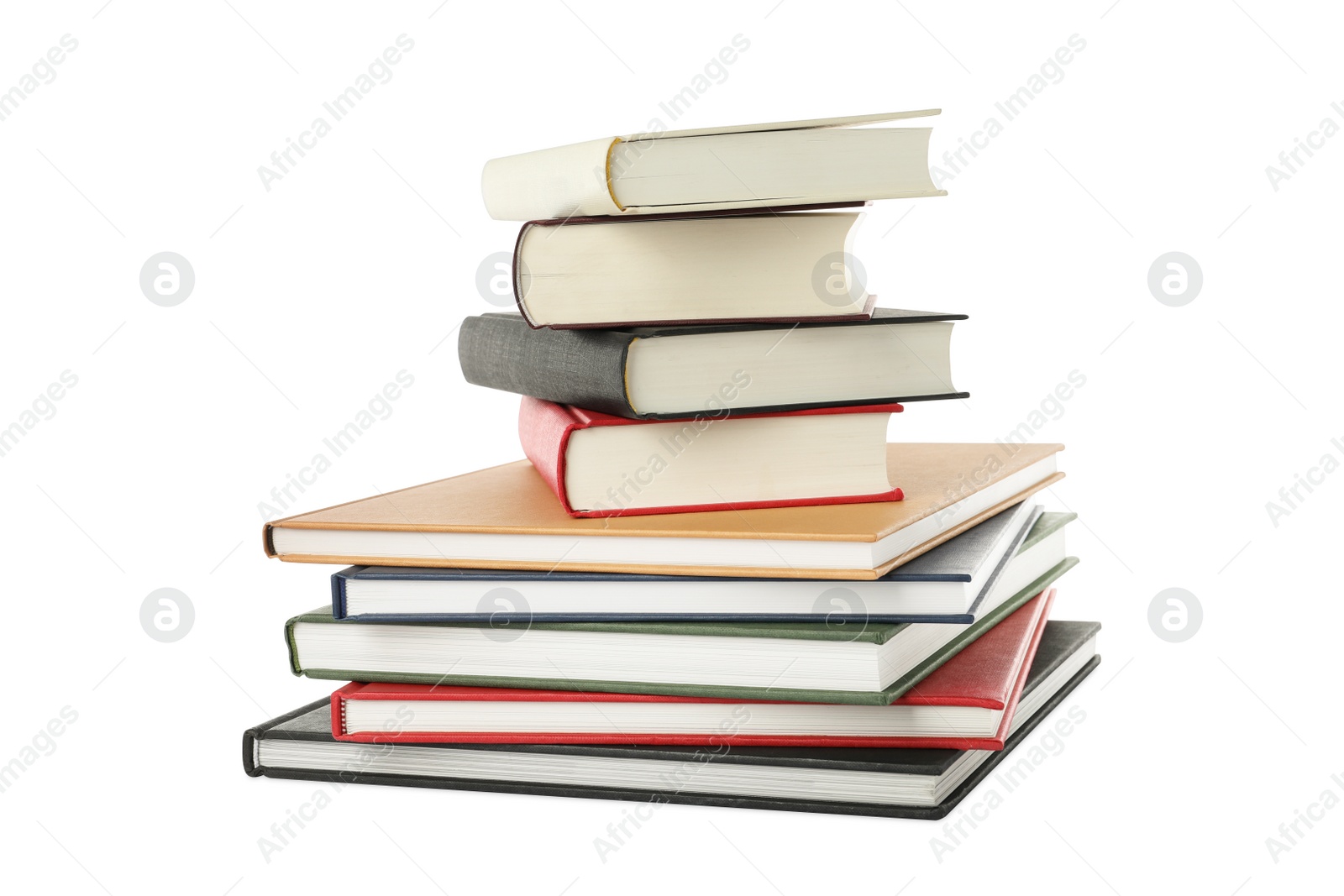 Photo of Stack of hardcover books on white background