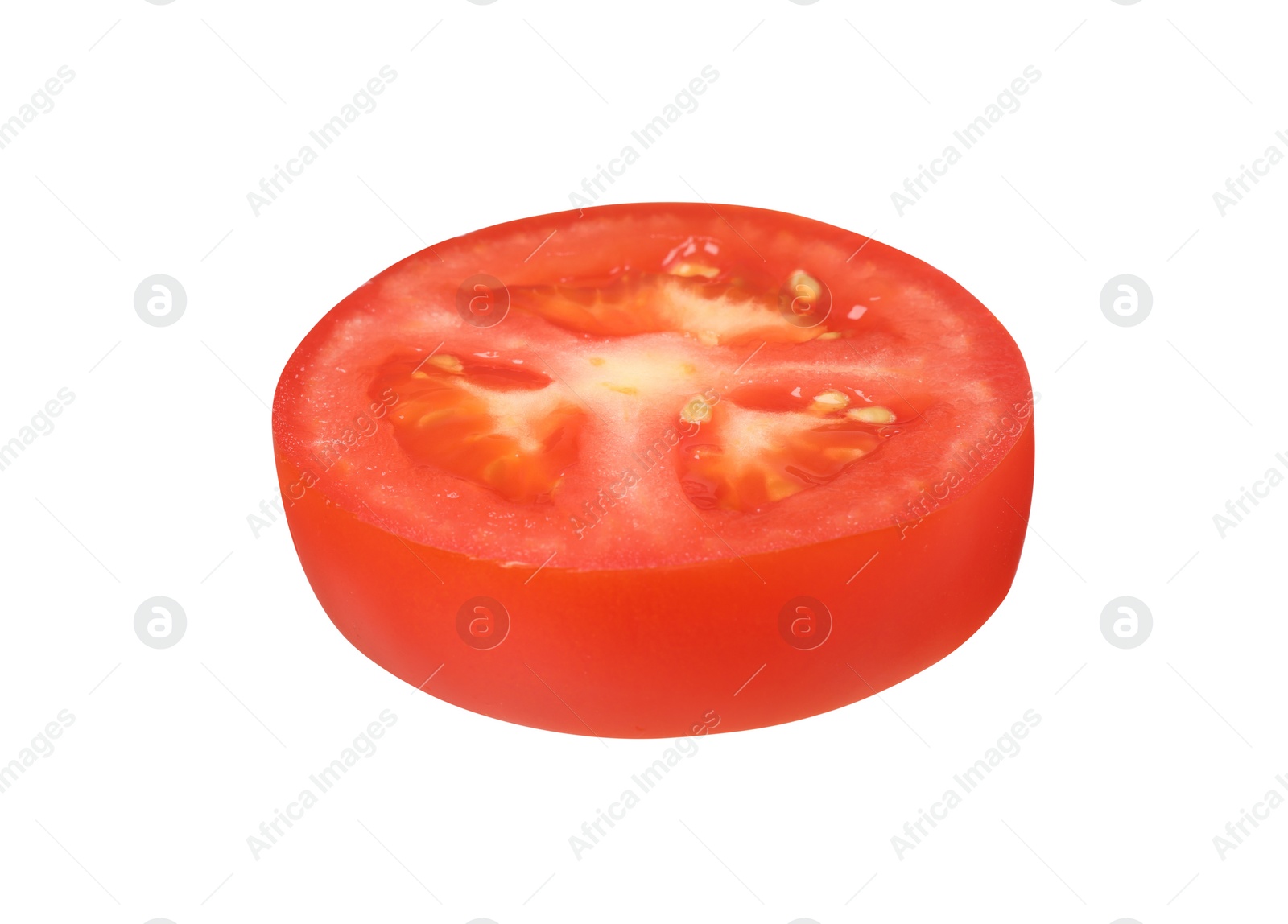 Photo of Slice of fresh ripe tomato isolated on white