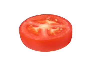 Photo of Slice of fresh ripe tomato isolated on white