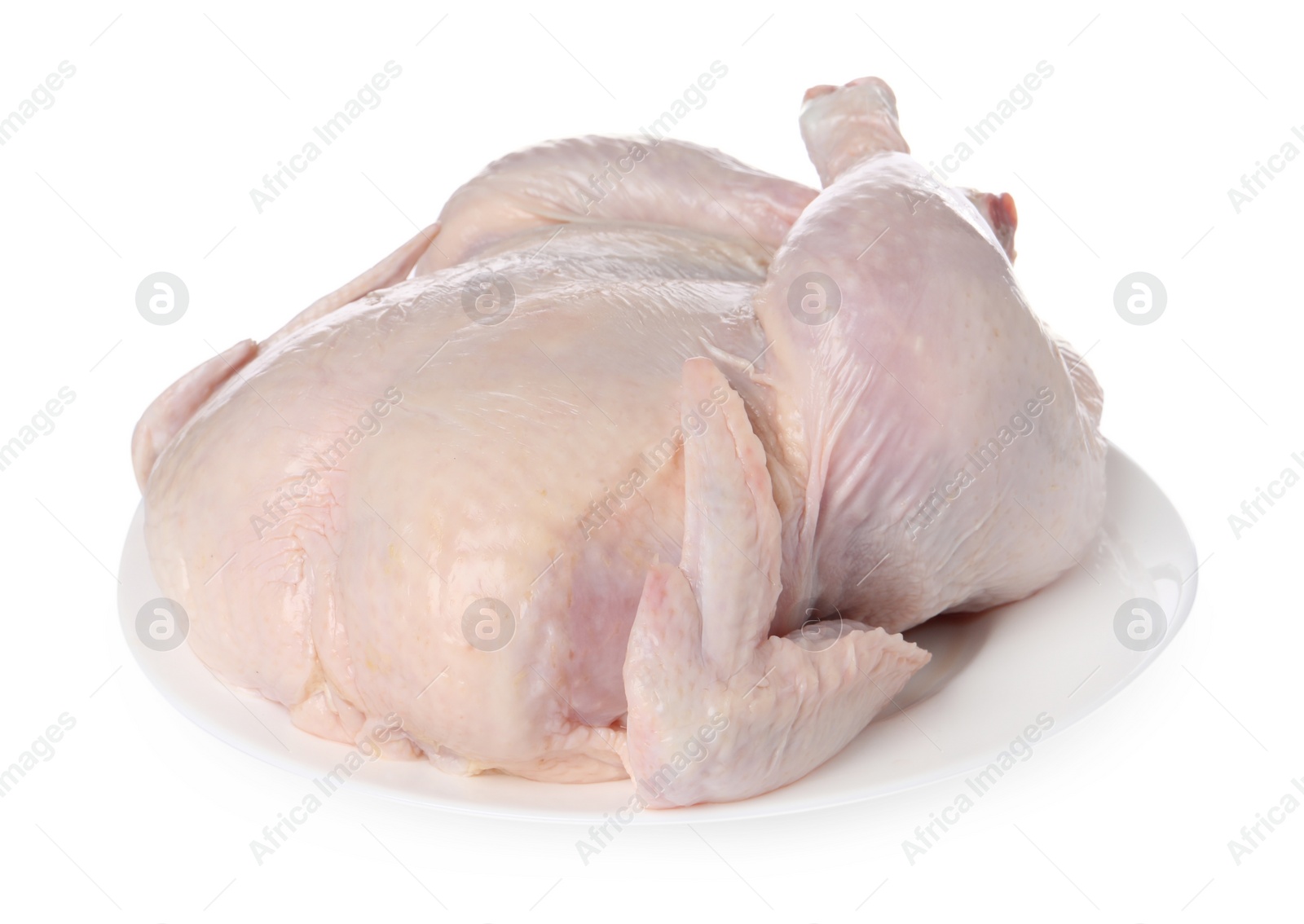 Photo of One fresh raw chicken isolated on white