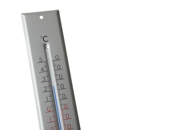 Modern grey weather thermometer on white background