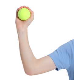 Photo of with tennis ball on white background, closeup