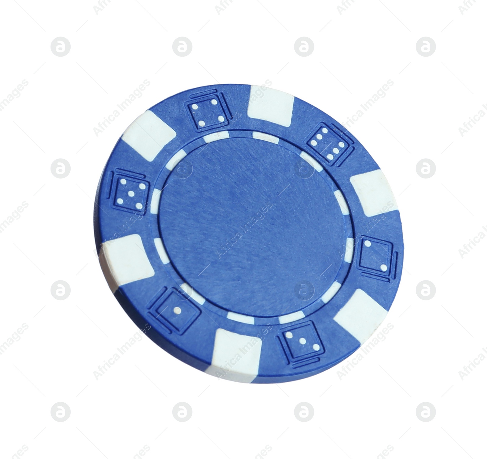 Photo of Blue casino chip isolated on white. Poker game