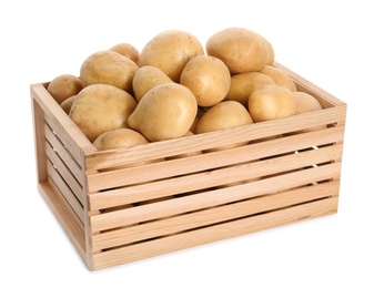 Photo of Raw fresh organic potatoes on white background