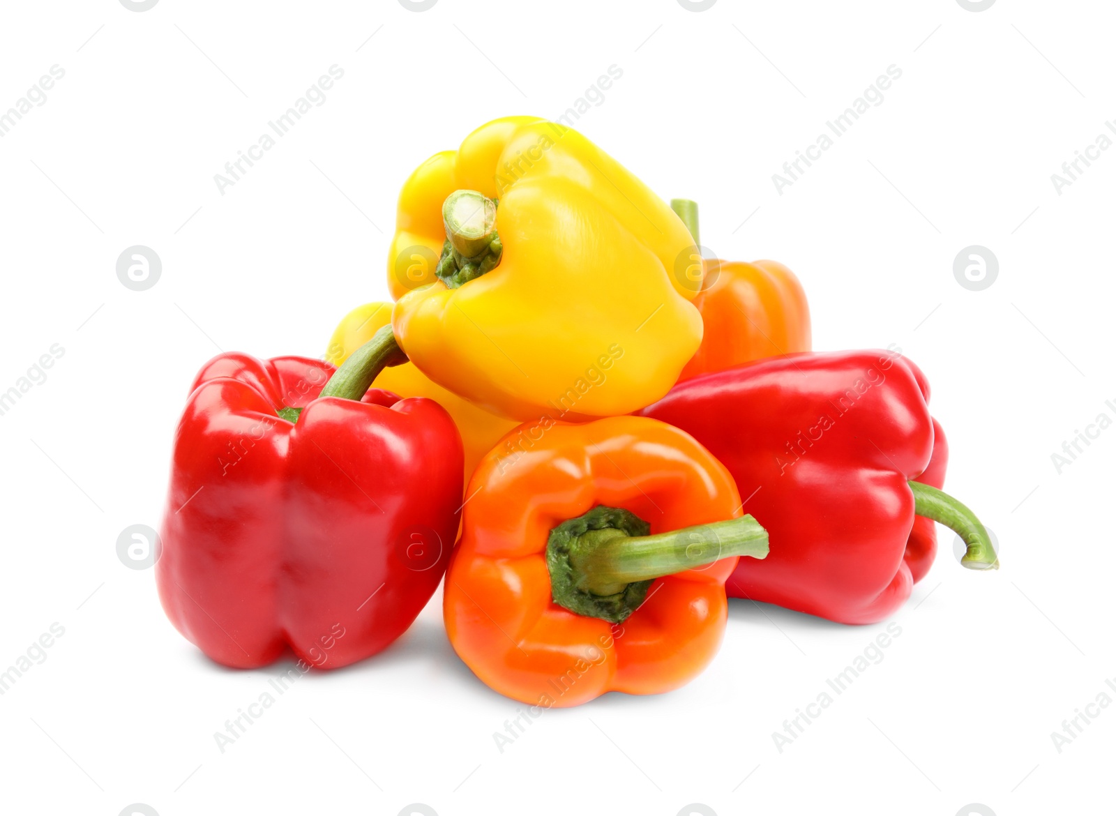 Photo of Fresh ripe bell peppers on white background