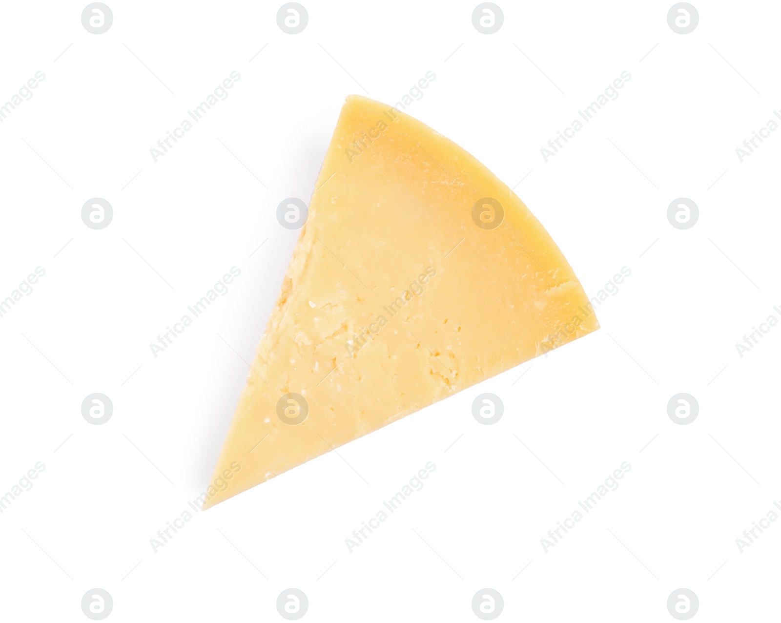 Photo of Piece of delicious parmesan cheese isolated on white, top view