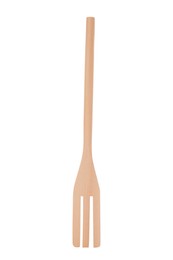 Photo of Wooden fork isolated on white. Kitchen utensil