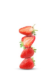 Image of Stack of fresh strawberries on white background