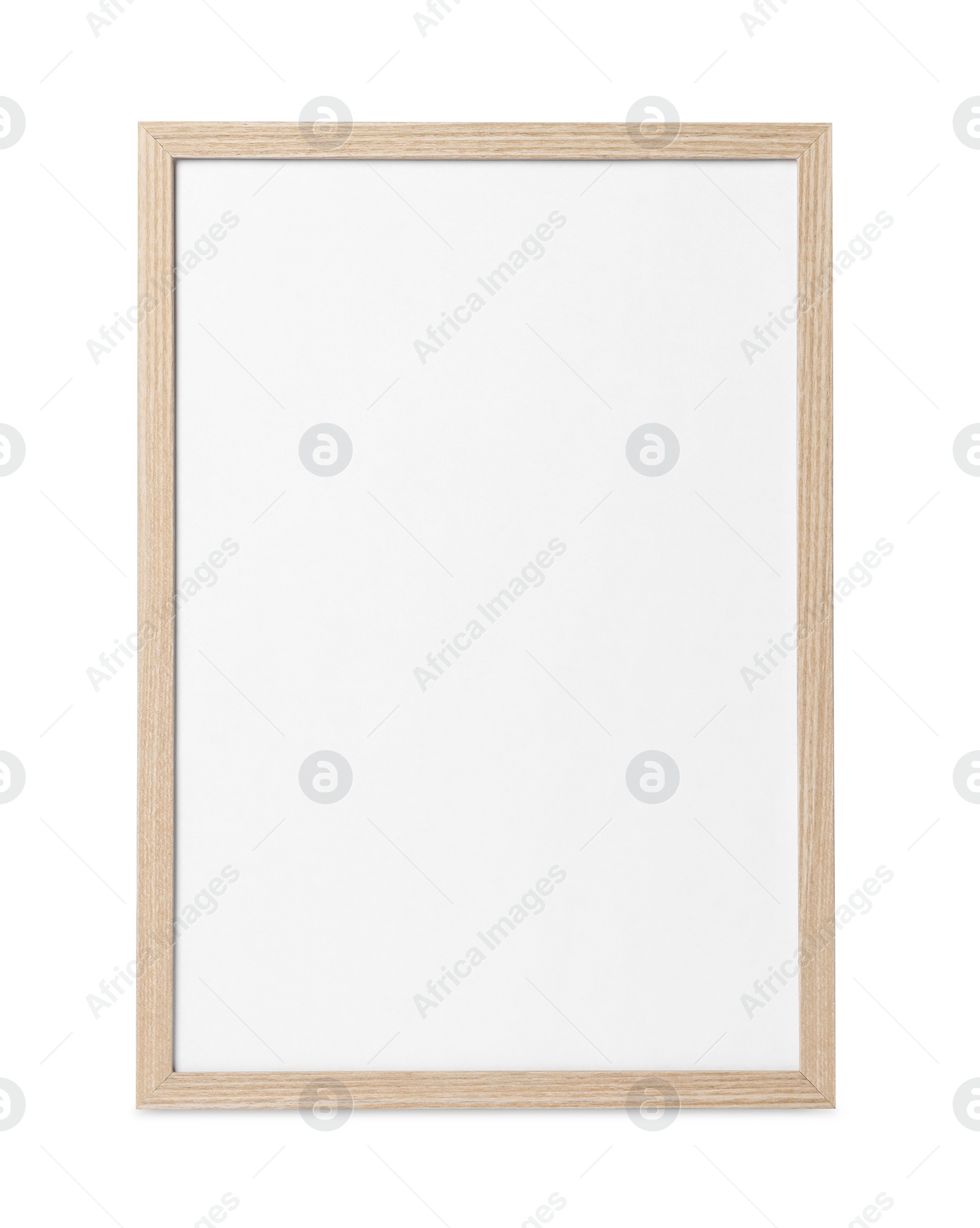 Photo of Empty wooden frame on white background. Space for design