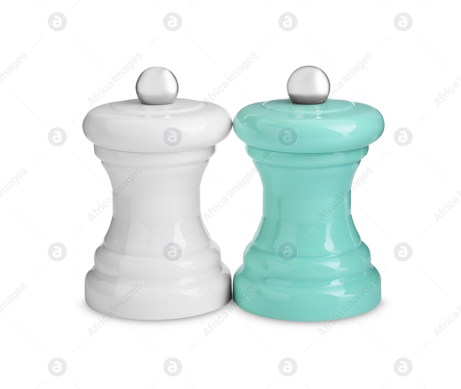 Photo of Salt and pepper shakers isolated on white