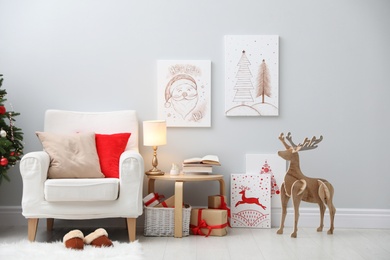 Beautiful living room interior decorated for Christmas