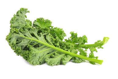 Photo of Fresh green kale leaves isolated on white