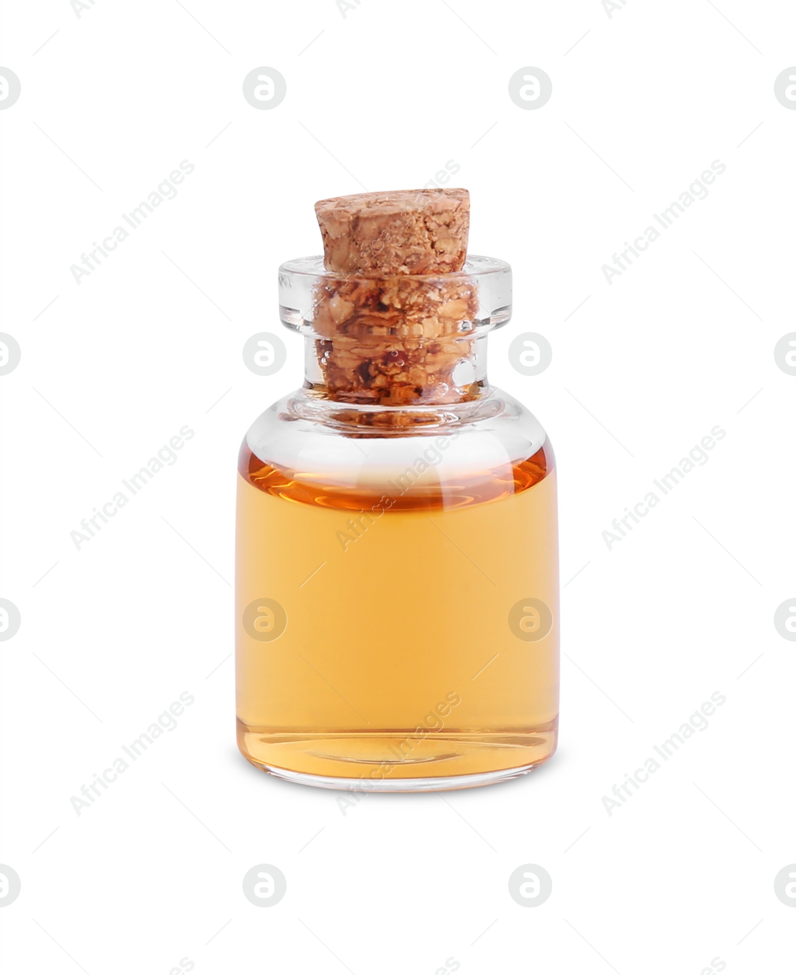 Photo of Bottle of essential oil isolated on white