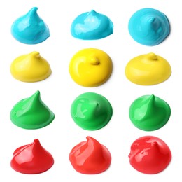 Paint blobs of different colors on white background, set with different views