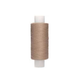 Photo of Spool of beige sewing thread isolated on white