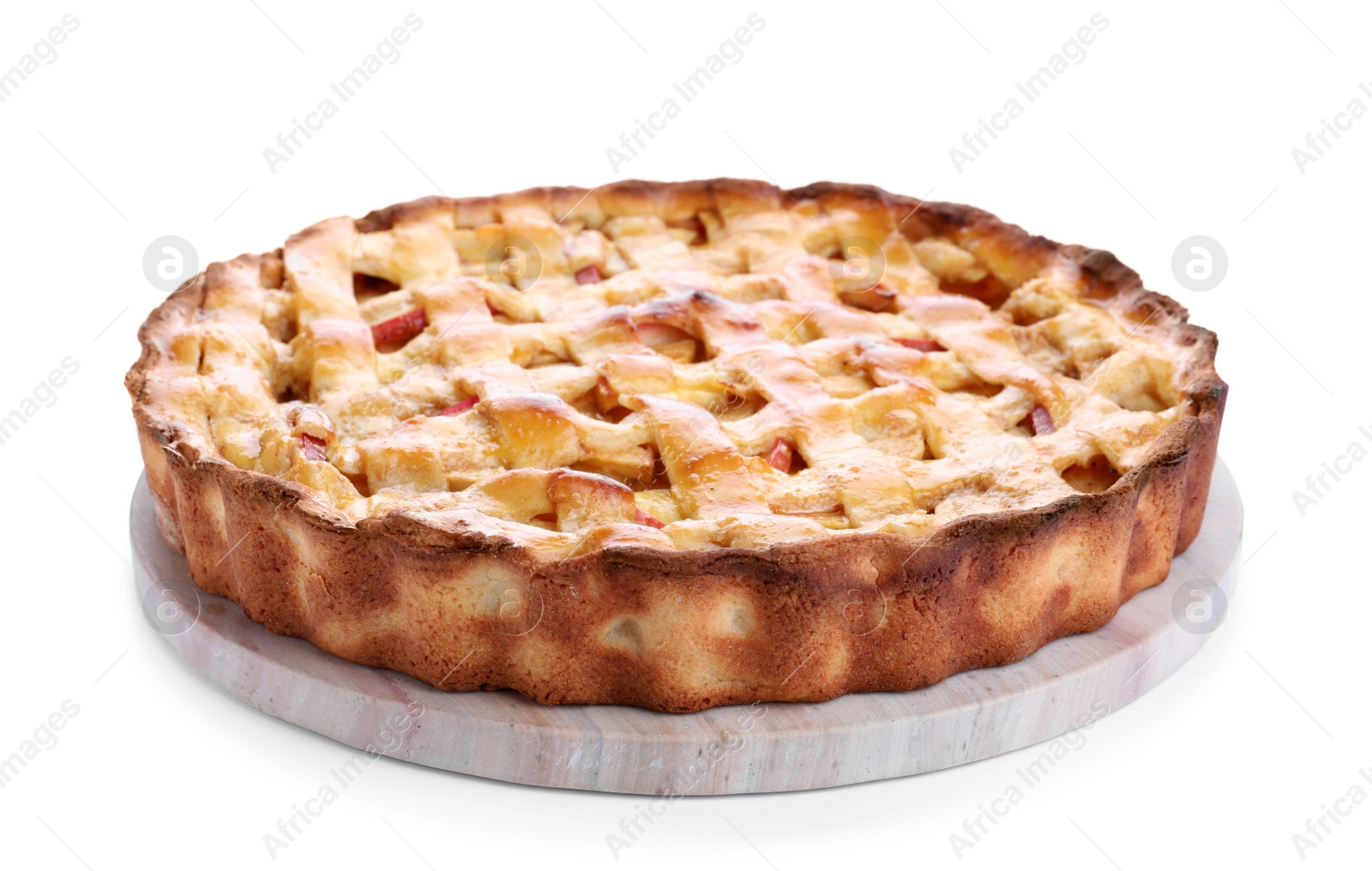 Photo of Delicious traditional apple pie isolated on white