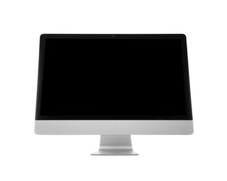Photo of Modern computer with blank screen isolated on white