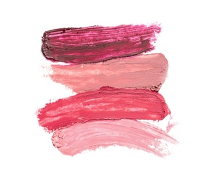 Photo of Lipstick smears isolated on white, top view
