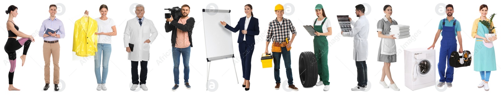 Collage with people of different professions on white background. Banner design Image of Collage with people of different professions on white background. Banner design
