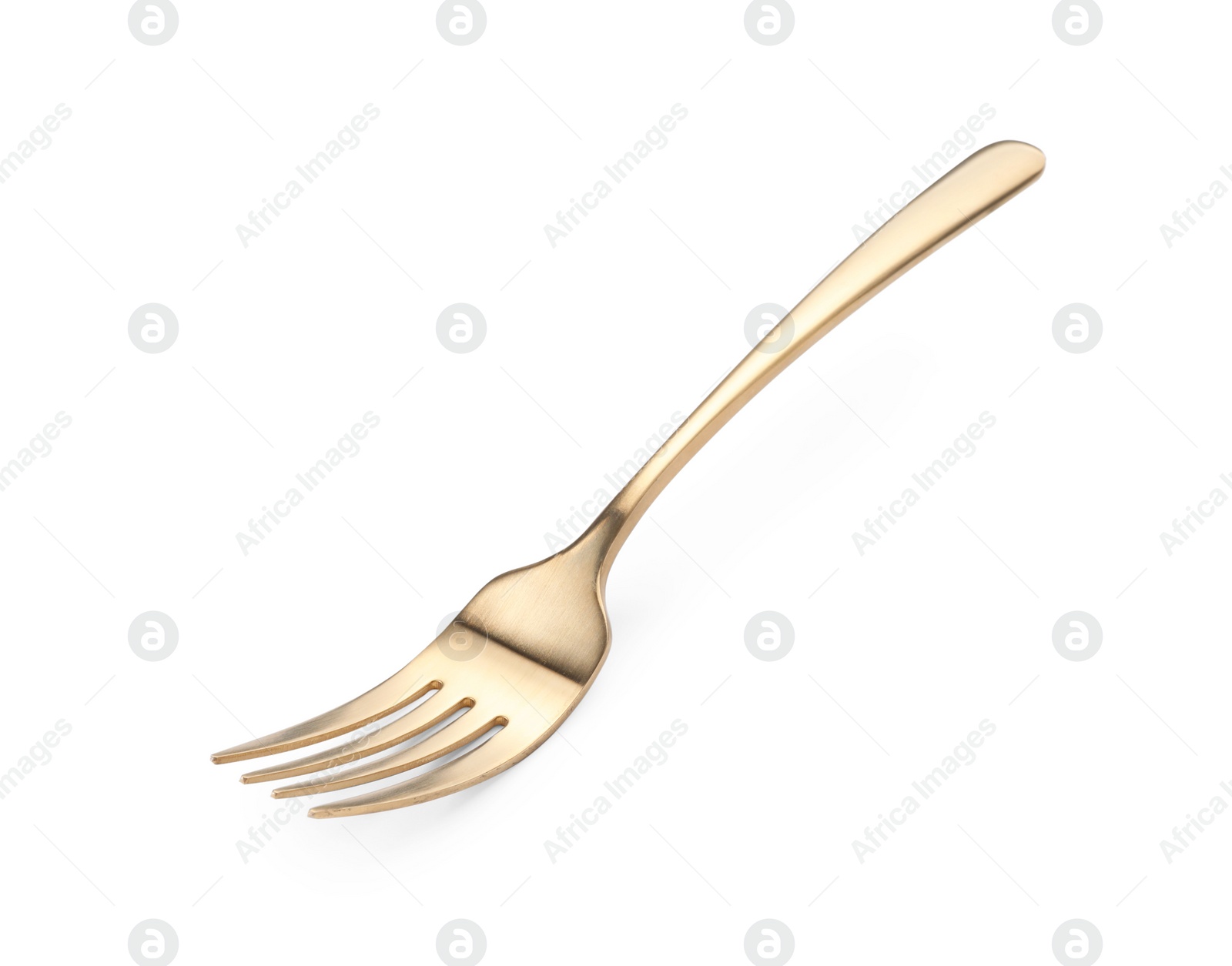 One shiny golden fork isolated on white Photo of One shiny golden fork isolated on white