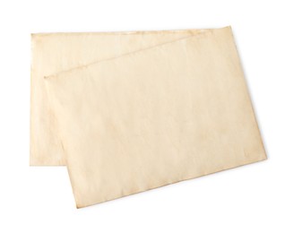 Photo of Old letters on white background, top view