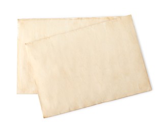 Photo of Old letters on white background, top view
