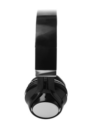 Photo of Stylish modern headphones with earmuffs on white background