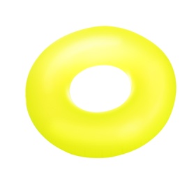 Photo of Bright inflatable ring on white background. Summer holidays