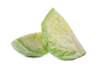 Photo of Pieces of cabbage on white background. Healthy food