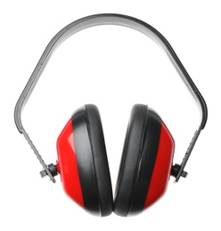 Protective headphones on white background. Professional construction accessory