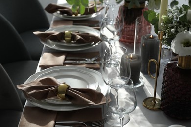 Festive table setting with beautiful decor indoors