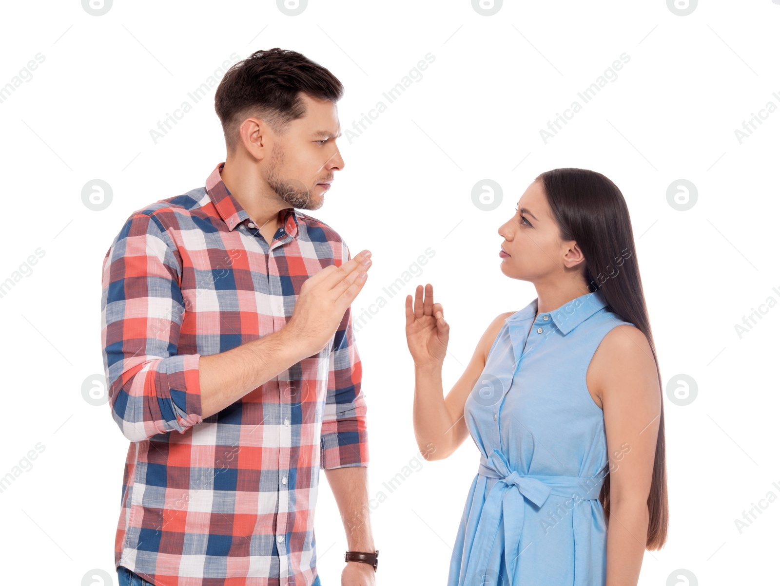 Photo of Hearing impaired friends using sign language for communication isolated on white