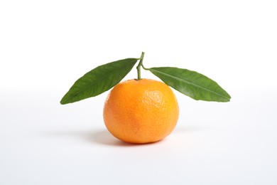 Fresh ripe tangerine with leaves isolated on white. Citrus fruit