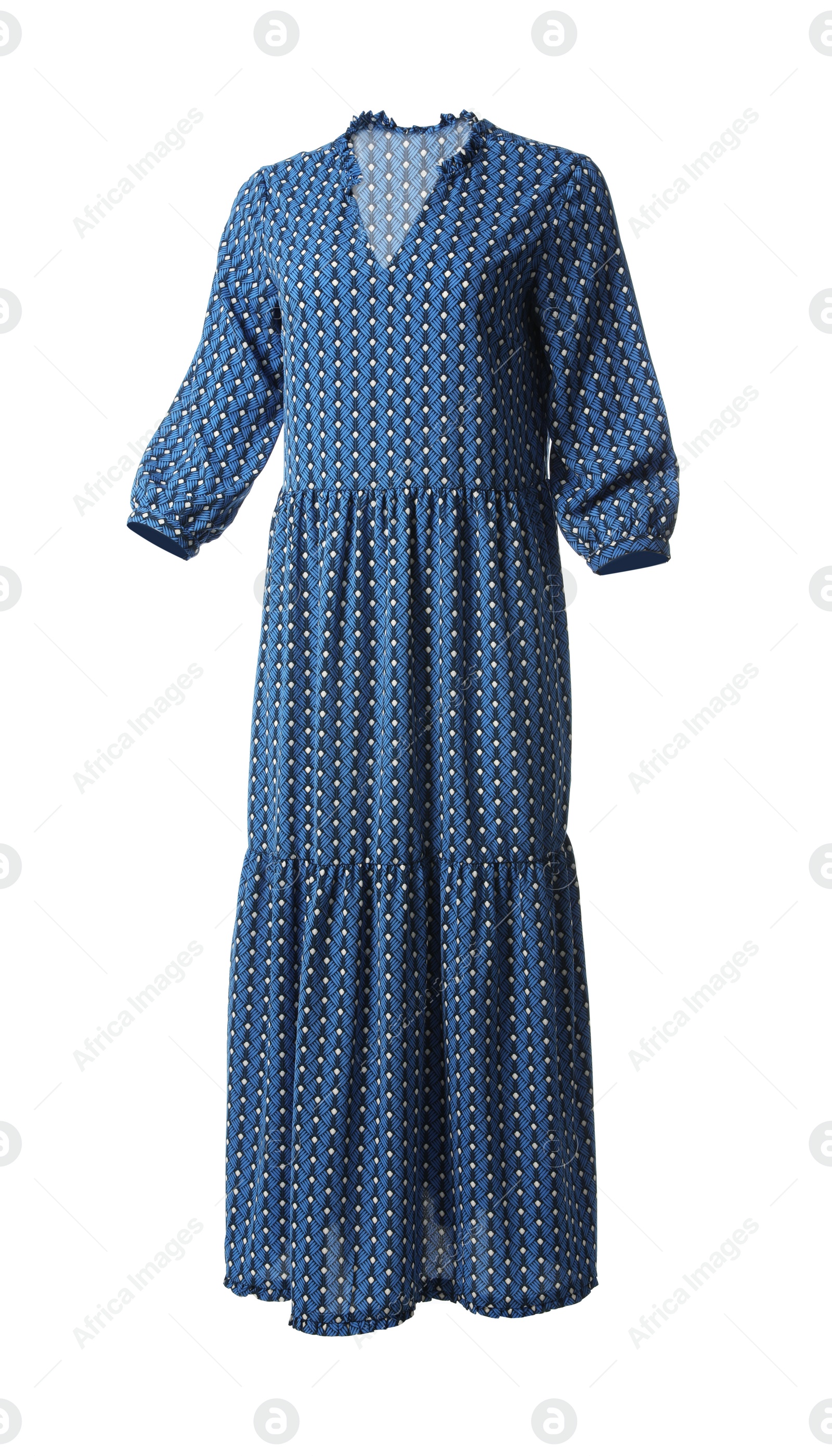 Photo of Beautiful long blue dress on white background