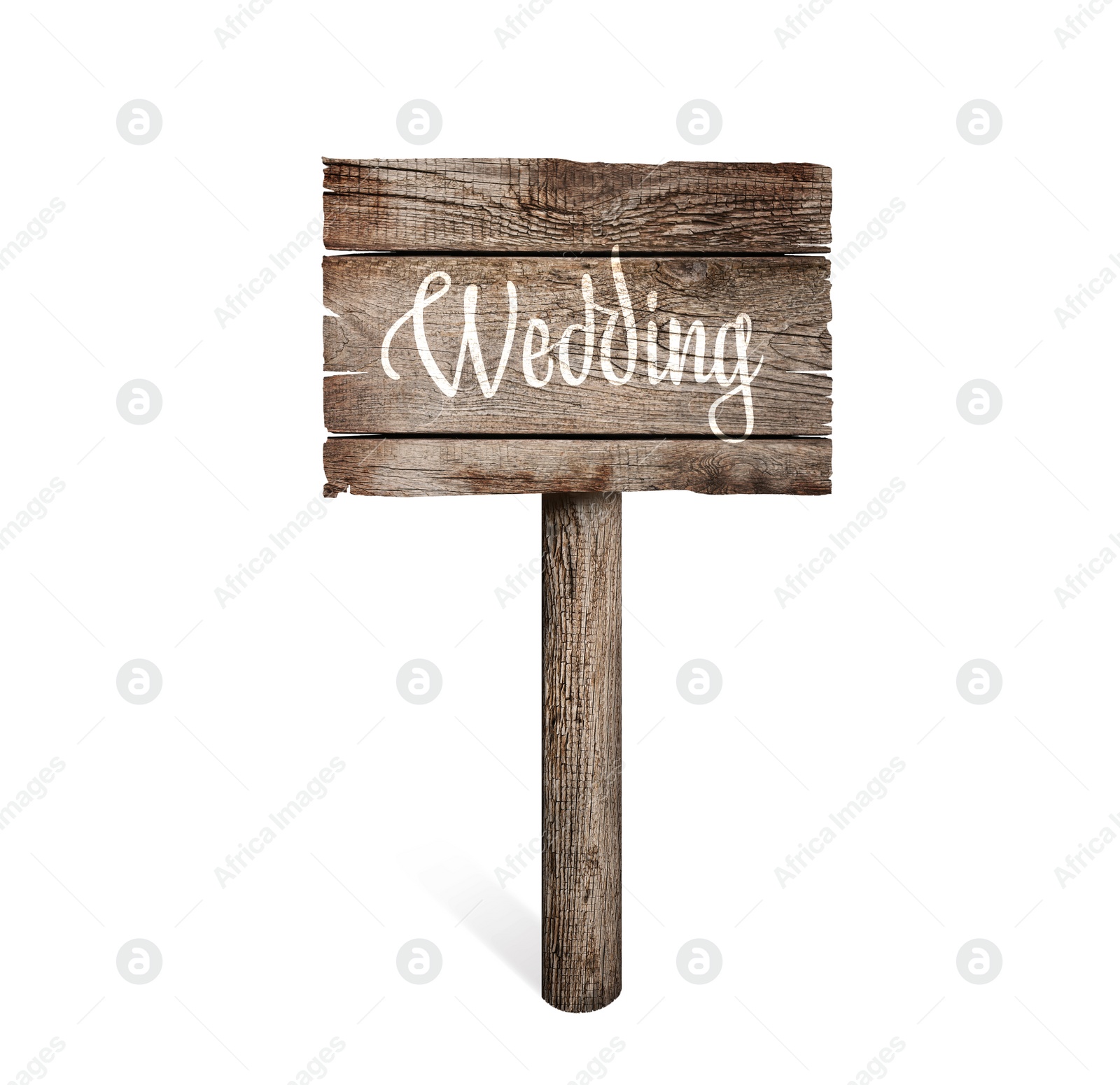 Image of Wooden plaque with inscription Wedding isolated on white 