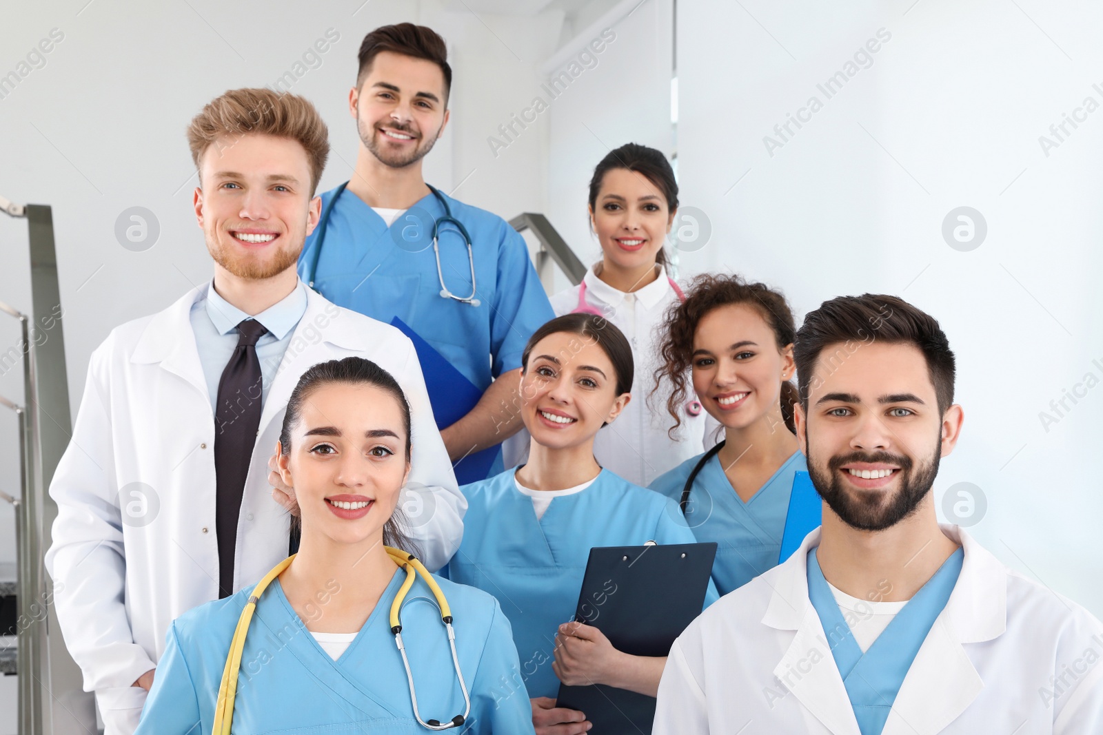 Photo of Team of medical workers in hospital. Unity concept